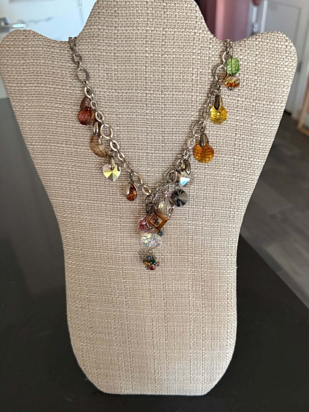 Swarovski Multicolor Crystal Drop Necklace in Silver Tone
